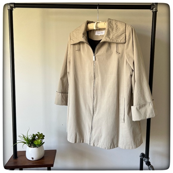 CALVIN KLEIN hooded cape trench coat - Picture 1 of 16
